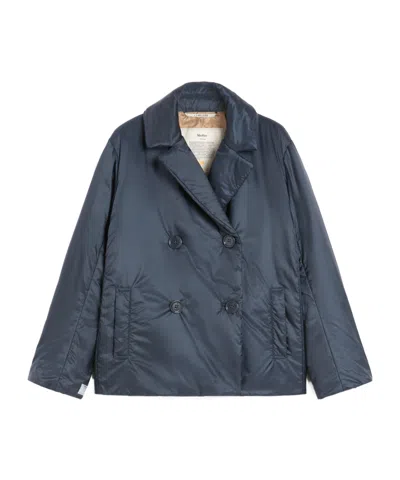 Max Mara Padded Double-breasted Jacket In Water-repellent Canvas In Blue