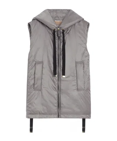 Max Mara Padded, Hooded Gilet In Water-repellent Canvas In Gray