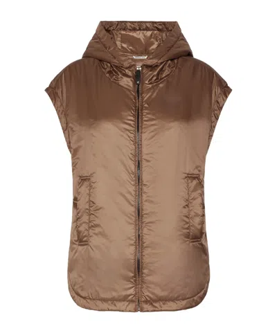 Max Mara Padded, Hooded Gilet In Water-repellent Canvas - Mud In Brown