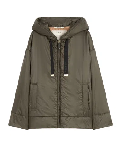 Max Mara Padded, Hooded Jacket In Water-repellent Canvas In Green