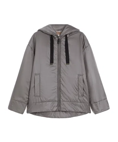 Max Mara Padded, Hooded Jacket In Water-repellent Canvas In Gray