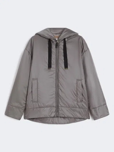 Max Mara Padded, Hooded Jacket In Water-repellent Canvas In Gray