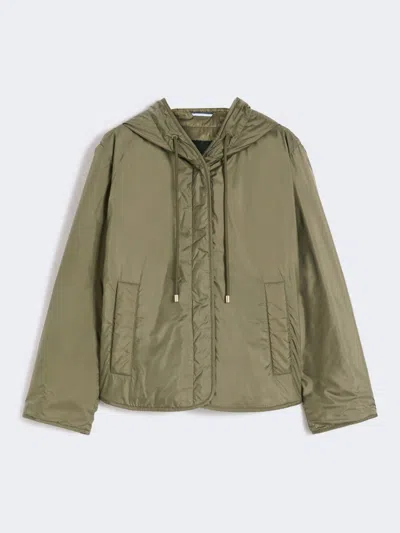 Max Mara Padded, Hooded Jacket In Water-repellent Canvas In Green
