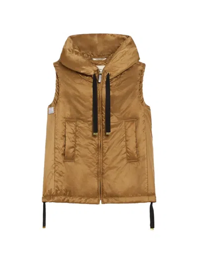 Max Mara Padded Water-repellent Hooded Gilet In Brown
