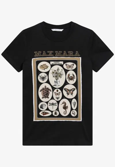 Max Mara Black Cotton Jersey Tshirt With Front Print