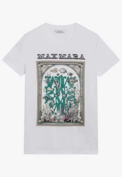 Max Mara Optical White Cotton Jersey Tshirt With Front Print