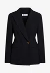Max Mara Blue Gabardine Pagano Blazer In Navy