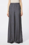 Max Mara Paisley Monogram Silk Wide Leg Pants In Blue