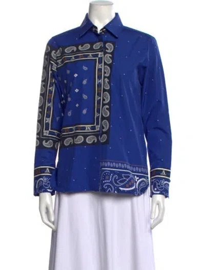 Pre-owned Max Mara Paisley Print Long Sleeve Blouse In Blue