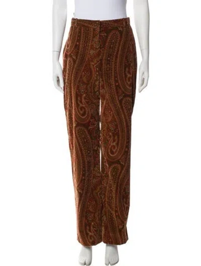 Pre-owned Max Mara Paisley Print Straight Leg Pants In Brown