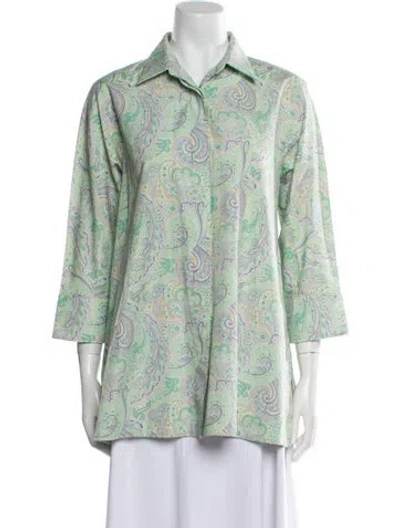 Pre-owned Max Mara Paisley Print Three-quarter Sleeve Button-up Top In Green