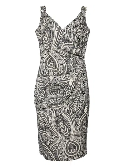 Pre-owned Max Mara Paisley-print Draped Dress In Black