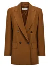 Max Mara Palanca Double Breasted Blazer In Leather Brown