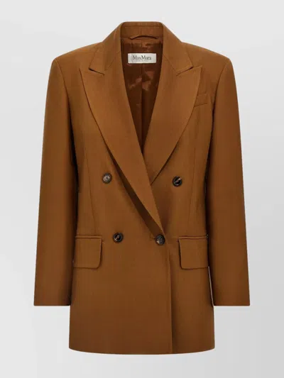 Max Mara 'palanca' Double-breasted Blazer Featuring Back Vent In Brown