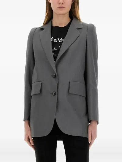 Max Mara Palanca Double-breasted Wool, Mohair And Silk-blend Blazer In Gray