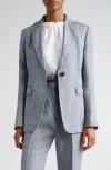 Max Mara Herringbone Linen Blazer In Navy