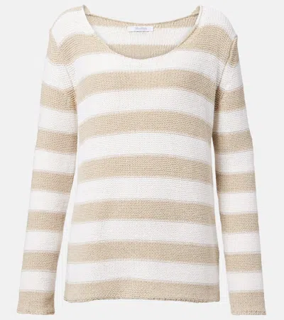 Max Mara Palazzi Striped Linen And Cotton Sweater In Beige