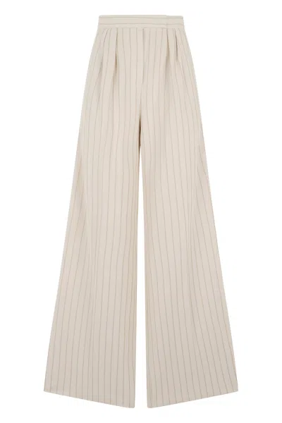 Max Mara Palazzo Pants In Cotton With Striped Detail In White