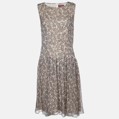 Max Mara Pale Pink Printed Silk Sleeveless Dress In Gold