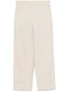 Max Mara Wide-leg Pants In Linen And Cotton Basketweave Fabric In Neutrals