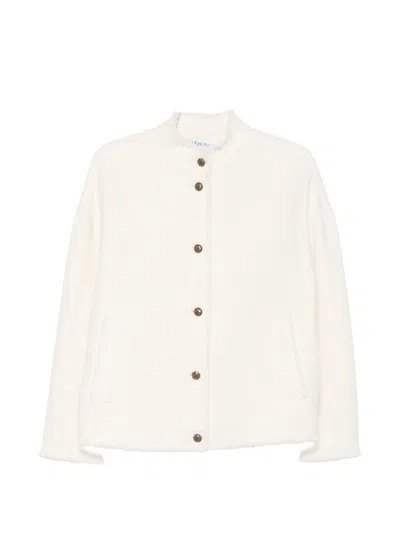 Max Mara Palmizi Jacket In Wool With Embossed Finish And Fringes In Neutral
