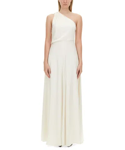 Max Mara Maxi One-shoulder Silk Satin Dress In White