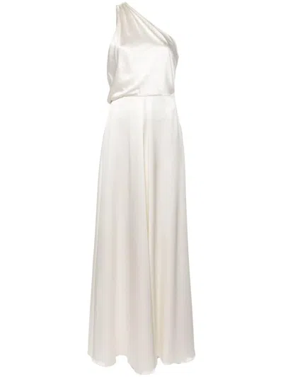 Max Mara One Shoulder Satin Floor-length Dress In White