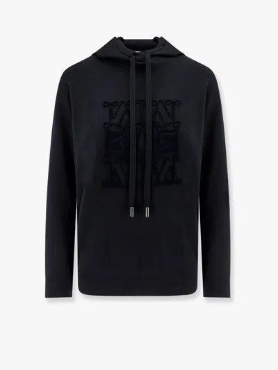 Max Mara Pamir Virgin Wool Sweater With Maxmaragram Flocked Motif In Black