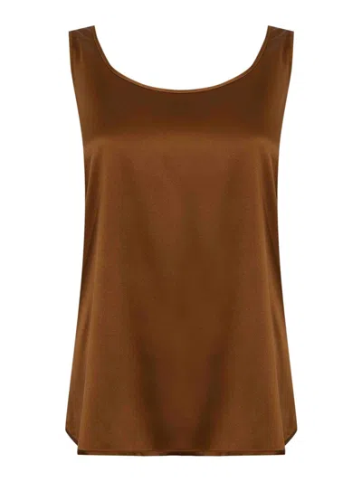 Max Mara Pan Camisole In Silk Satin In Brown