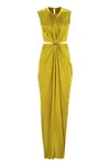 Max Mara Front Draped Dress With Metal Ring Accent In Yellow