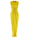 Max Mara Front Draped Dress With Metal Ring Accent In Yellow