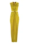 Max Mara Front Draped Dress With Metal Ring Accent In Yellow