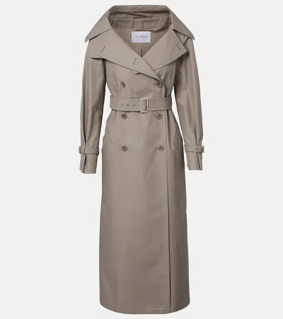 Max Mara Pancia Cotton Gabardine Trench Coat In Gray