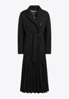 Max Mara Black Pleated Redingote Coat In Technical Fabric In Black