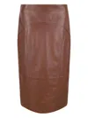 Max Mara Panelled Leather Midi Skirt In Brown