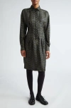 Max Mara Panfilo Print Long Sleeve Silk Twill Shirtdress In Dark Green