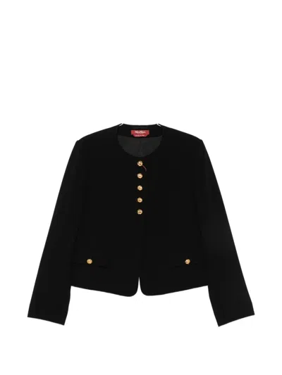 Max Mara Paniere Button-up Collarless Jacket In Black
