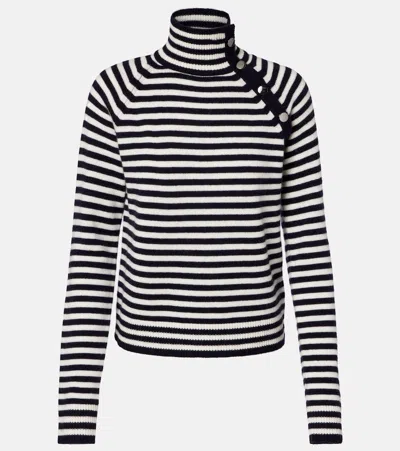 Max Mara Paniere Striped Cashmere Turtleneck Top In White