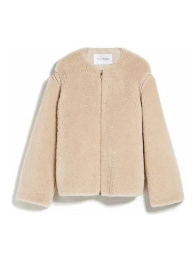 Max Mara Alpaca And Virgin Wool Fur Jacket In Beige