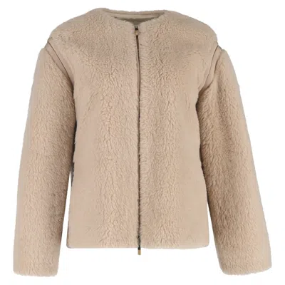 Max Mara Panno Grosgrain-trimmed Jacket In Beige Wool In Neutral