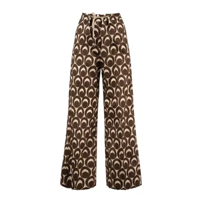 Max Mara Cotton Geometric Stapa Pants In White, Brown