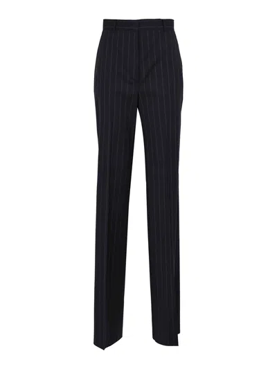 Max Mara Mstimpresa Trousers In Pinstripe Wool In Blue