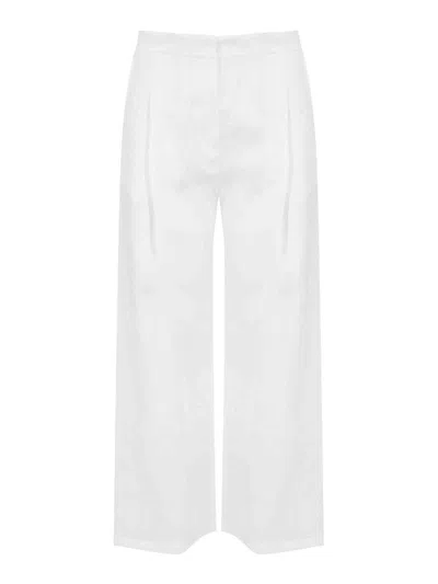 Max Mara Msttartufo Crop Trousers In White Rami Canvas