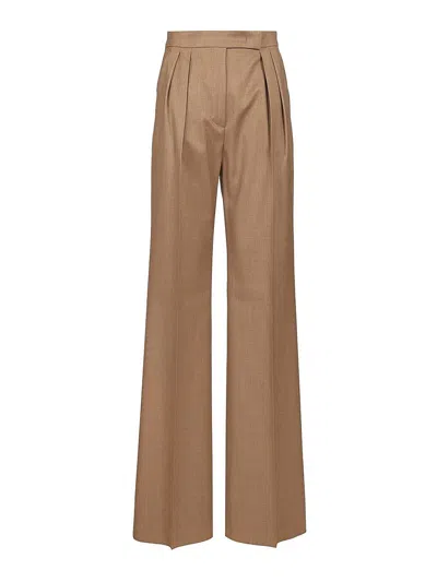 Max Mara Wool Twill Trousers In Brown