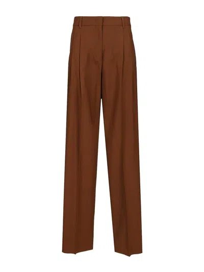 Max Mara Flowing Wool Trousers In Brown