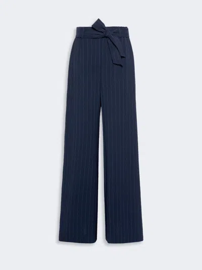 Max Mara Pantalon En Seersucker De Laine À Fines Rayures In Blue