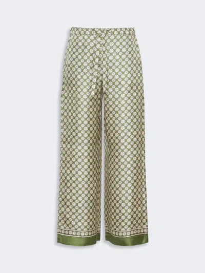 Max Mara Pantalon En Sergé De Soie Imprimée Avec Cordon De Serrage In Green
