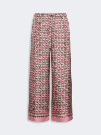 Max Mara Pantalon En Sergé De Soie Imprimée Avec Cordon De Serrage In Pink