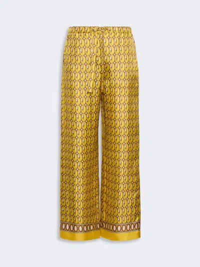 Max Mara Pantalon En Sergé De Soie Imprimée Avec Cordon De Serrage In Yellow