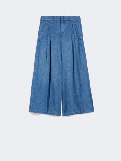 Max Mara Pantalon Large En Denim De Coton Et Lin In Blue